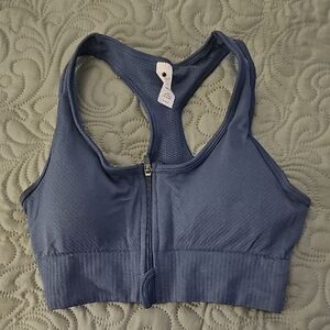 Yogalicious Women's Blue Front Zip Sports Bra
